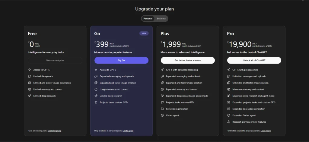 chat gpt upgrade plan